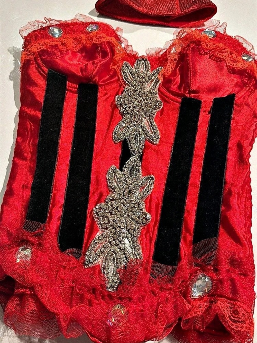 Halloween Costume 🎃🔥Red & Black Lace-Up Corset with Sequin Choker